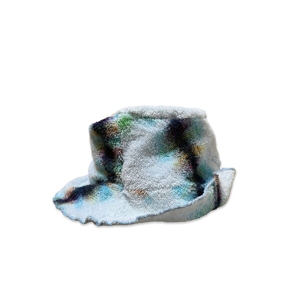 Lily Eve Designer Upcycled Terry Cloth Bucket Hat $375 Summer Tie Dye White Blue main image 6